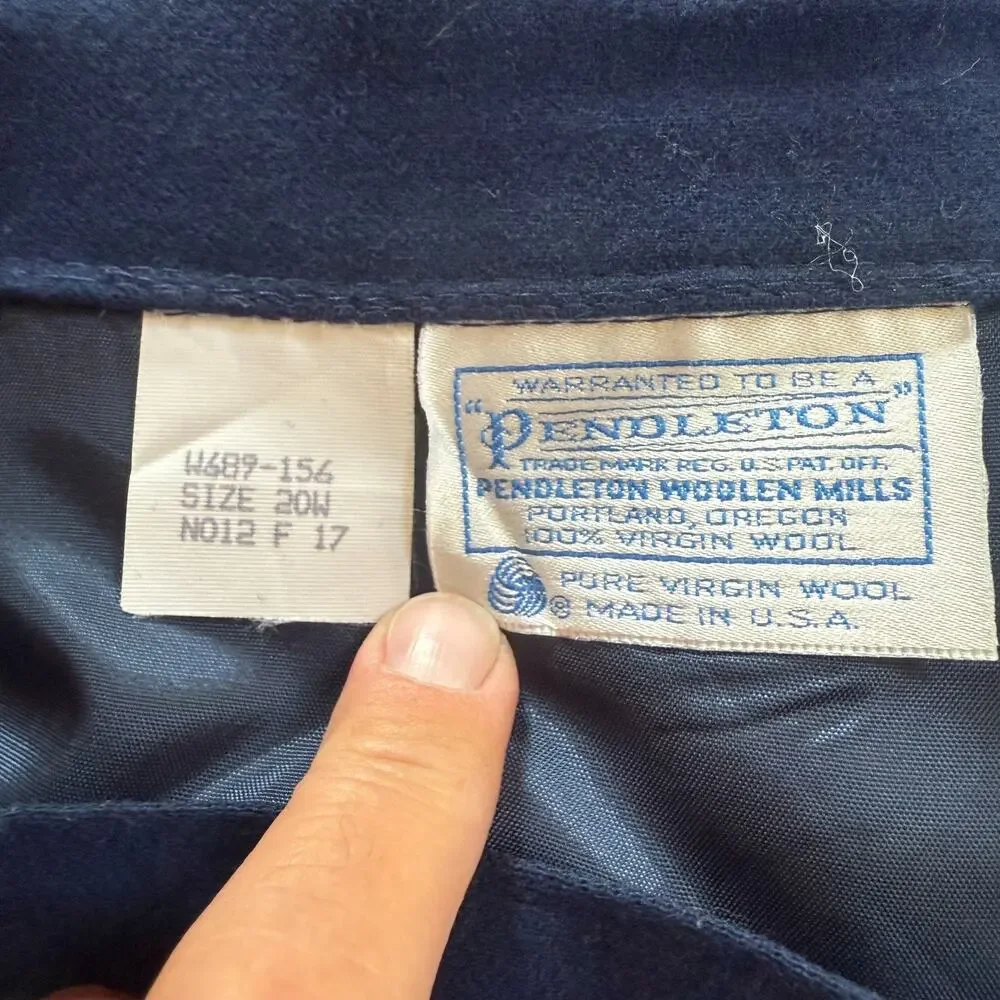 Vintage 90s Pendleton Wool Skirt Suit Navy Blue Scallop Hem Plus Size 20W USA